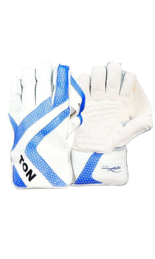 Cricket wicketkeeping gloves from Cricstudio.canada's SS TON Gutsy W/K Gloves collection, featuring durable padding and adjustable fit.