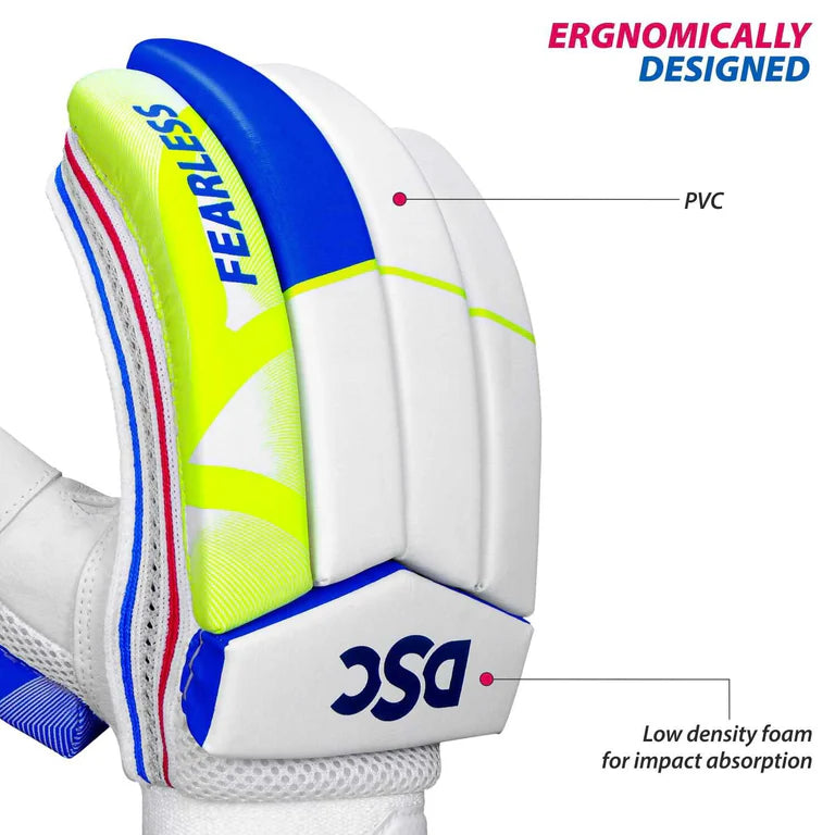 Cricket batting gloves by Cric Studio Canada, DSC Attitude Batting Gloves with padded palms and adjustable wrist straps.
