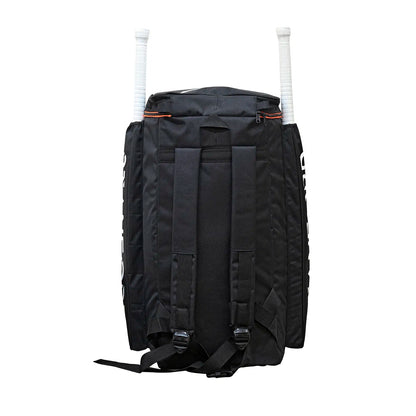 Cric Studio Canada SF Almandus player kit bag in black with shoulder straps and multiple compartments, suitable for cricket equipment.