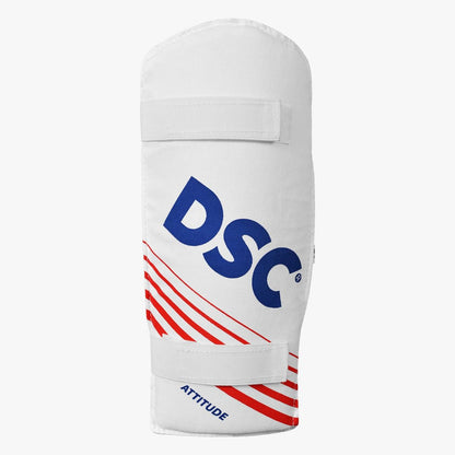 White and red attitude arm guard from Cric Studio Canada’s DSC Premium Range full kit, designed for sports protection.