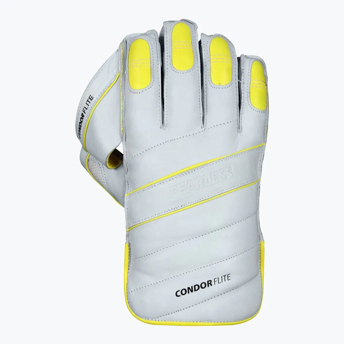 DSC Condor Flite wicket keeping gloves by Cric Studio Canada, padded cricket gloves designed for wicket keepers in white with black accents.