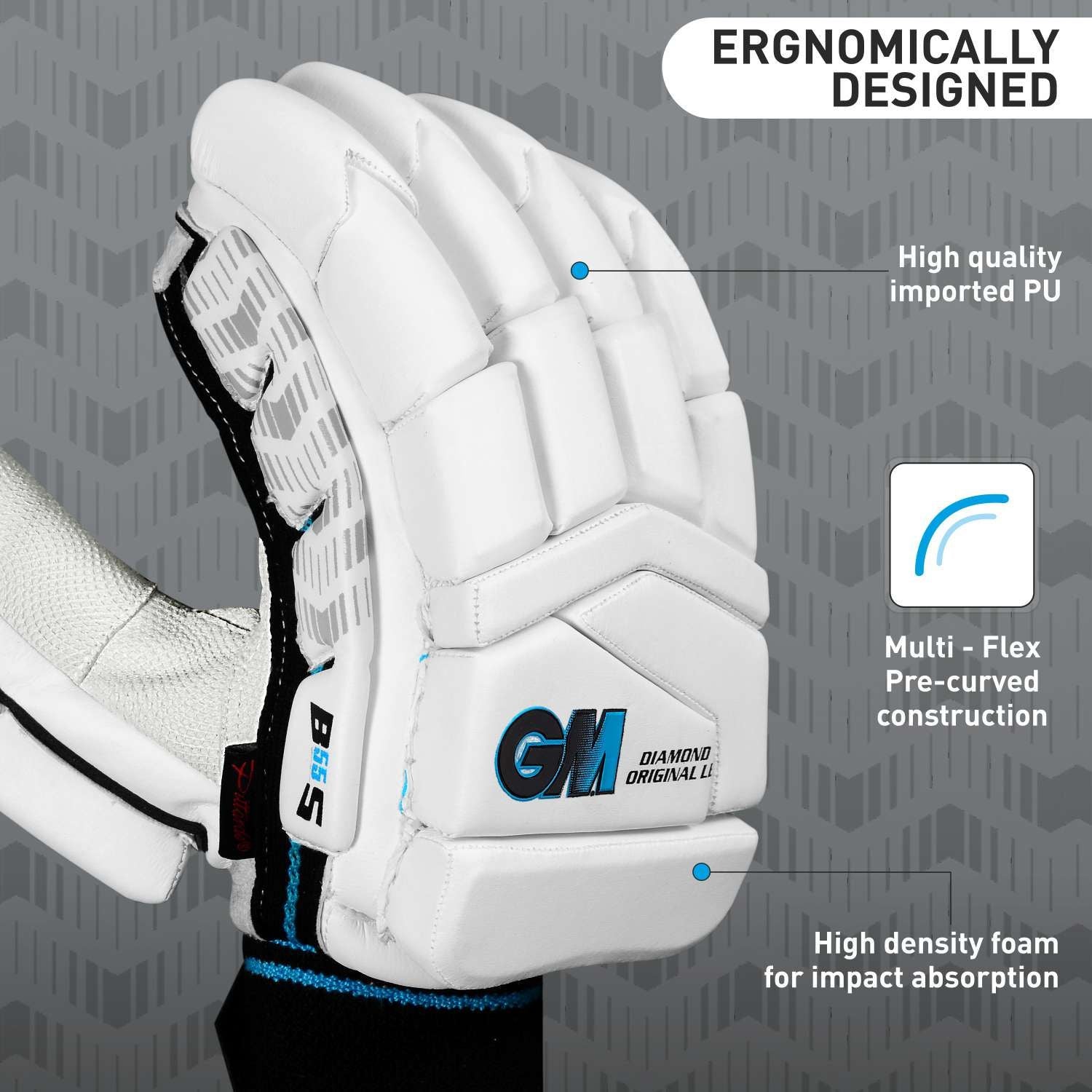 Cric Studio Canada GM Diamond Original L.E Batting Gloves with reinforced palms and adjustable wrist strap for cricket batting.