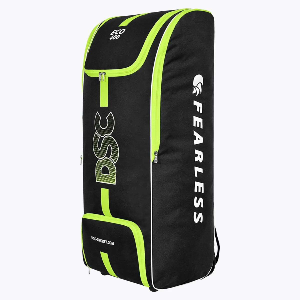 Cric Studio Canada DSC Eco 400 Wheelie Kitbag with sturdy wheels and multiple compartments for cricket gear storage.