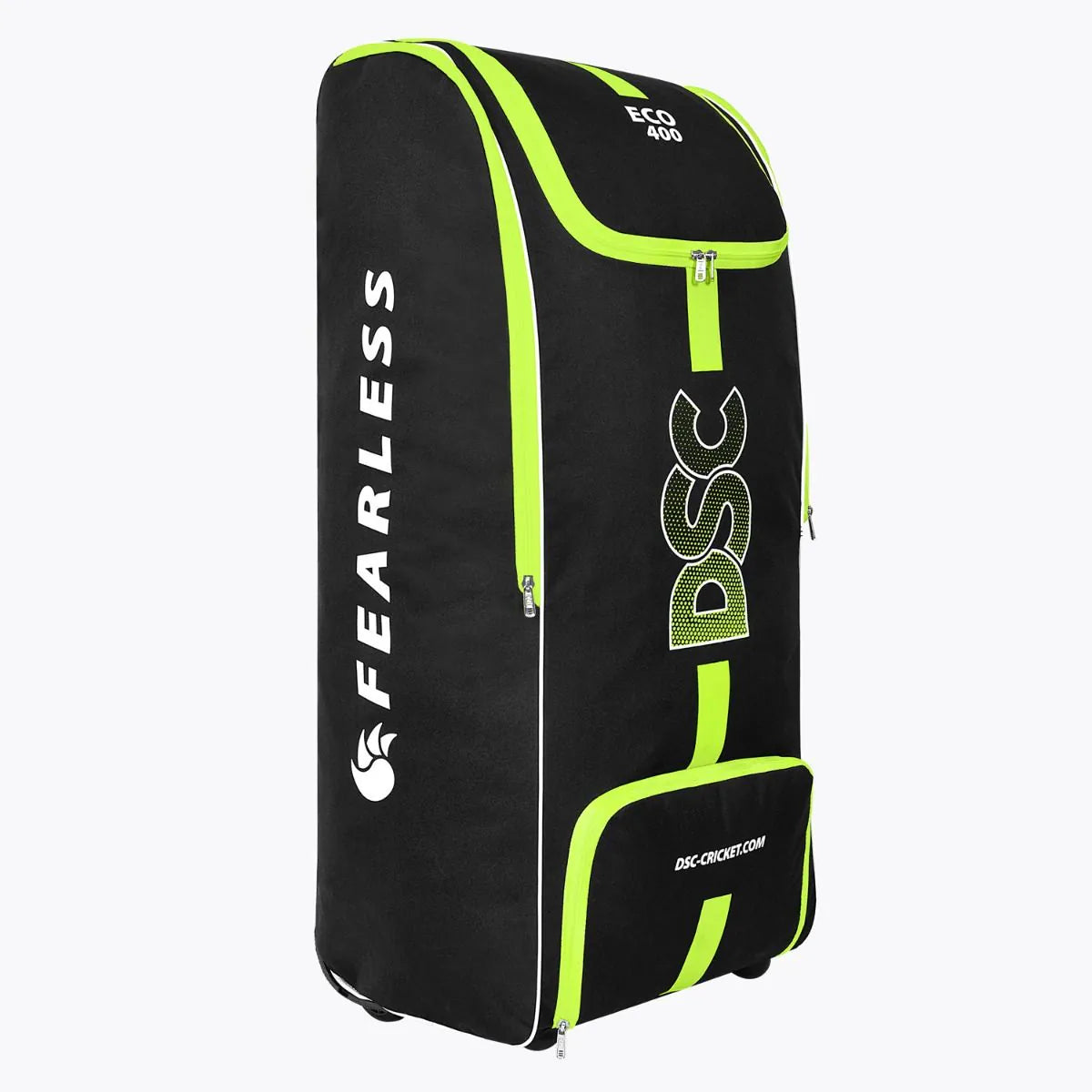 Cric Studio Canada DSC Eco 400 Wheelie Kitbag with sturdy wheels, spacious main compartment, and durable fabric for cricket gear storage.