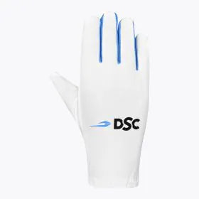 Sky white DSC Glider Inner Batting Gloves by Cric Studio Canada, showing close-up of lightweight cricket batting accessory.