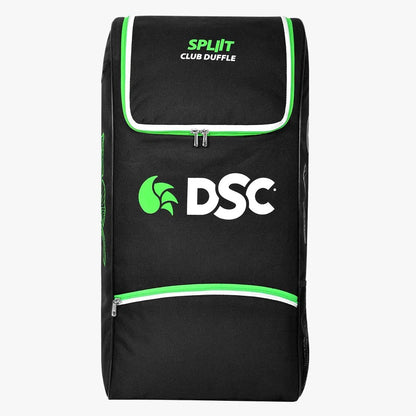 Cric Studio Canada DSC Split Club Duffle Kitbag showing a spacious black and red sports duffle bag with handles and shoulder strap.