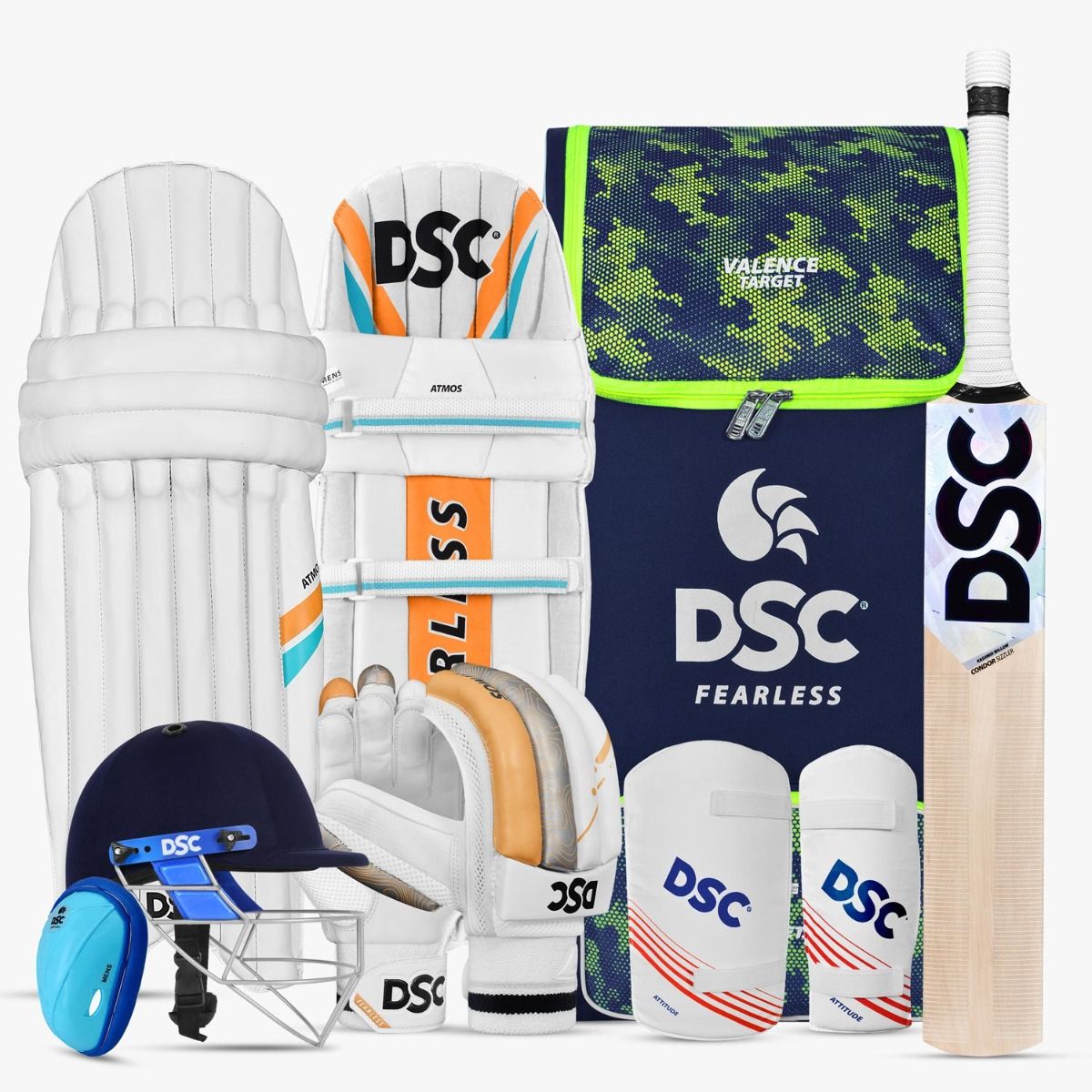 Cric Studio Canada DSC Premium Range Full Kit featuring Kashmir Willow cricket bat, men's size, with protective gear and accessories