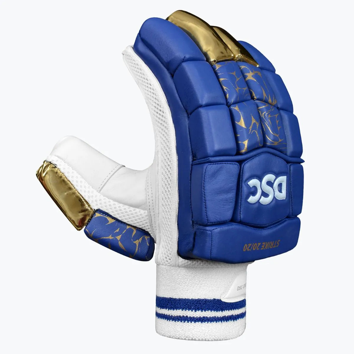 Black DSC Strike 20/20 batting gloves by Cric Studio Canada, featuring padded design and adjustable wrist straps.