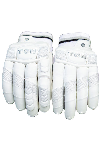 Cric Studio Canada SS TON Test New Batting Gloves, black and white cricket batting gloves with padding and grip for protection.