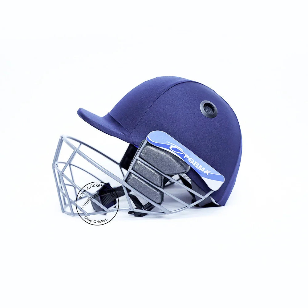Cricket helmet with steel grill, Forma Little Master MST helmet by Cric Studio Canada, black and red design for protection.