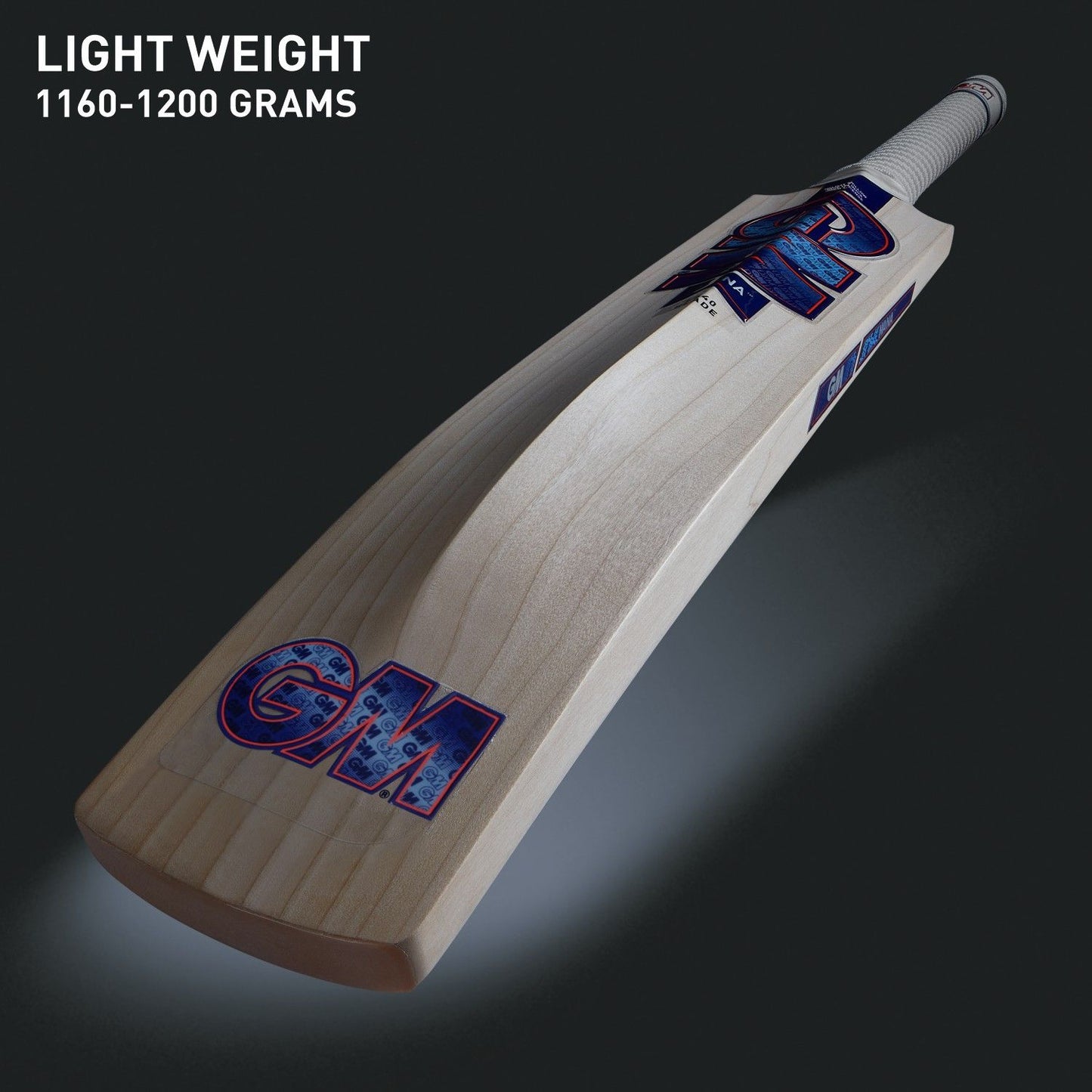 GM 444 Mana English Willow Cricket Bat by Cric Studio Canada with a smooth wooden finish and traditional shape.