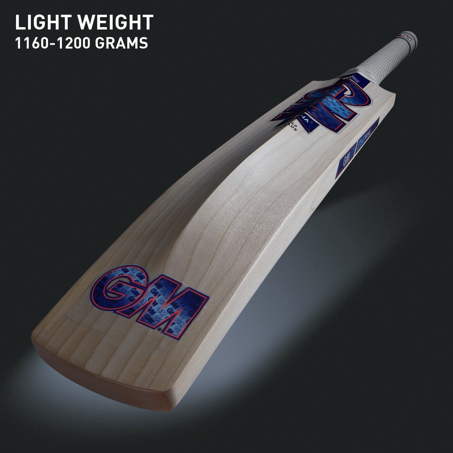 GM 444 Mana English Willow Cricket Bat by Cric Studio Canada with a smooth wooden finish and traditional shape.