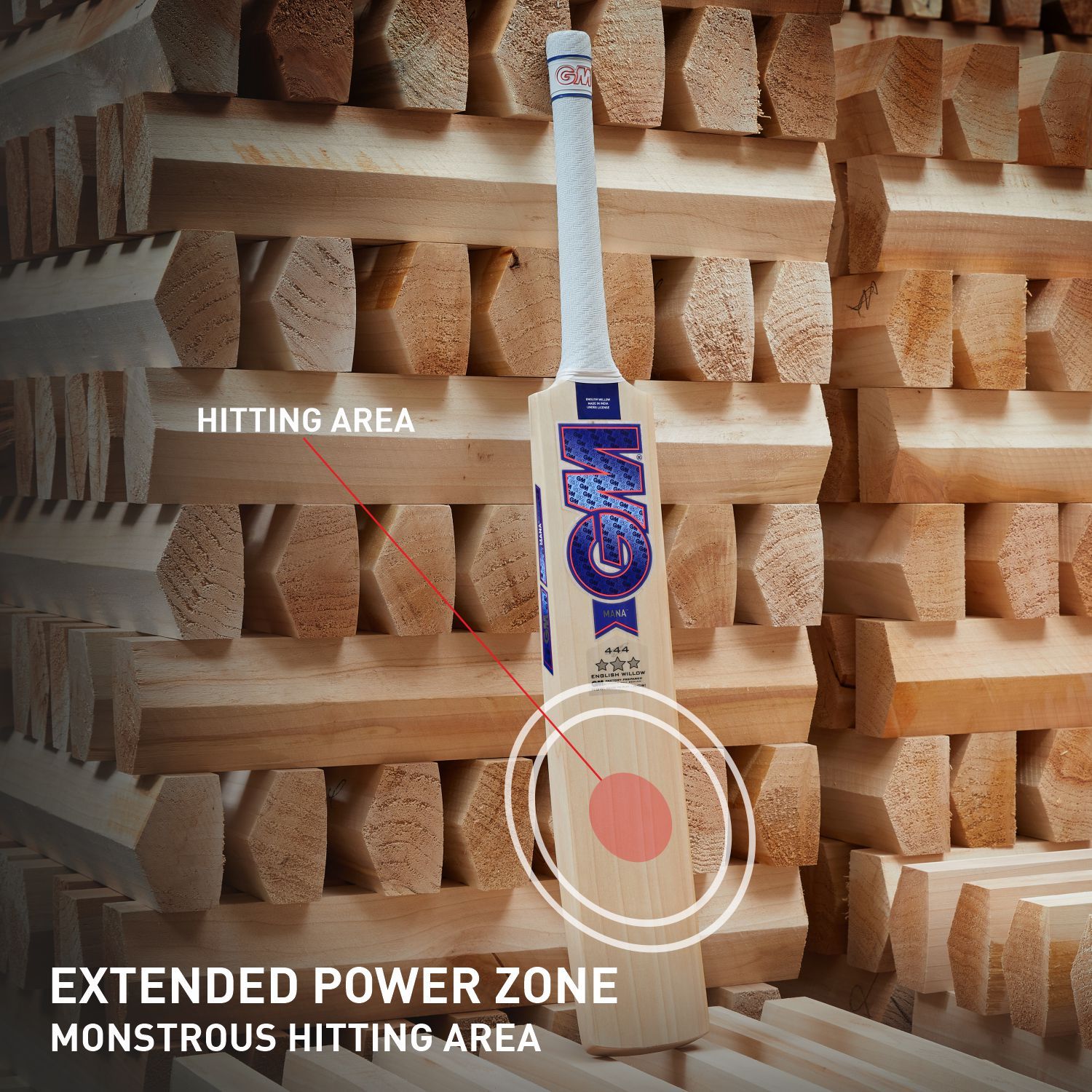 GM 444 Mana English Willow Cricket Bat by Cric Studio Canada, showing the bat's signature and classic design.