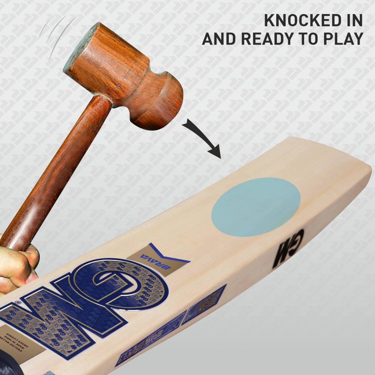 English willow cricket bat by Cric Studio Canada, GM 707 Brava model with a polished wooden finish and sturdy handle.