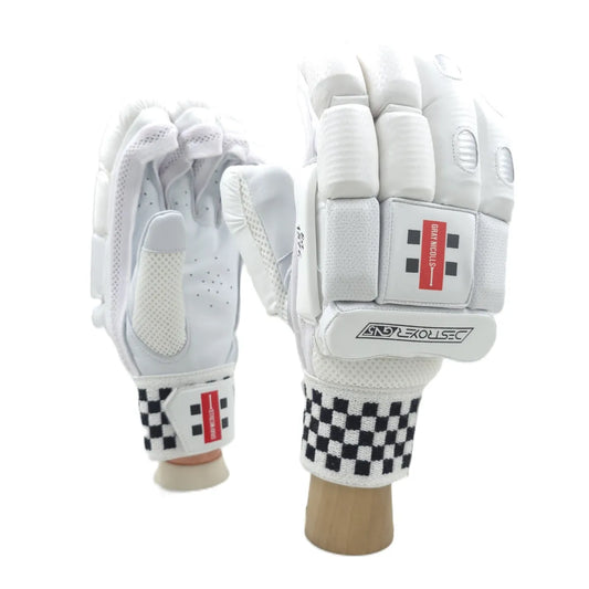 Cric Studio Canada GN5 Destroyer batting gloves with black and red design, padded palms, and flexible finger support for cricket batting.