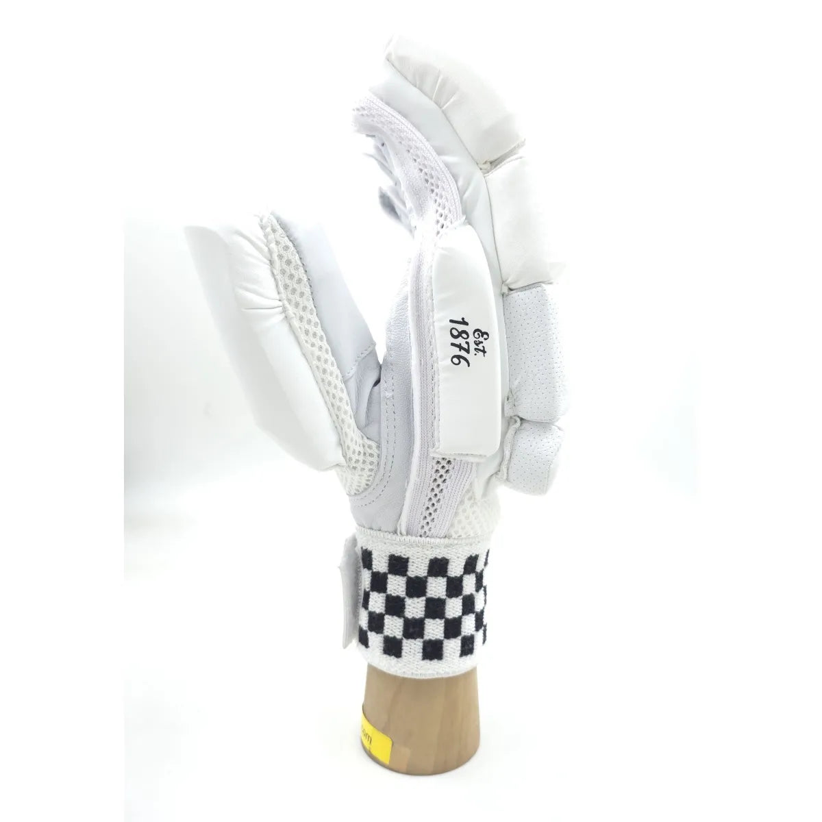 Cric Studio Canada GN5 Destroyer batting gloves with black and white design, padded palms, and adjustable wrist straps for cricket batting.