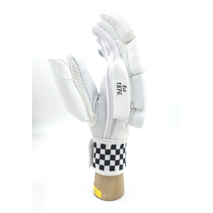 Cric Studio Canada GN5 Destroyer batting gloves with black and white design, padded palms, and adjustable wrist straps for cricket batting.
