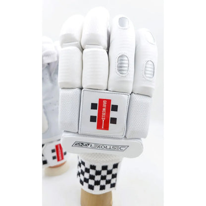 GN5 Destroyer batting gloves by Cric Studio Canada, black and red cricket batting gloves with padded palms and adjustable wrist straps.