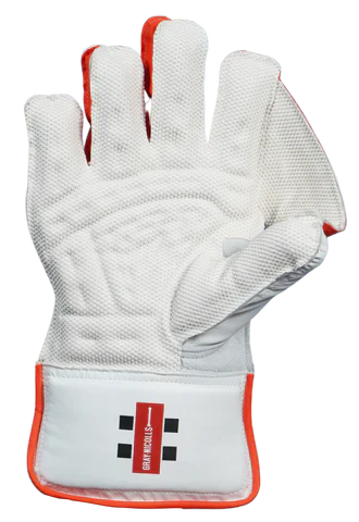 Gray Nicolls GN 6 Elite wicketkeeping gloves with padded palms and adjustable straps, designed for cricket wicketkeepers.