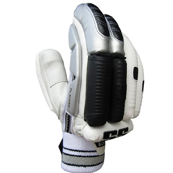 SS Player Edition batting gloves with black and red design, featuring padded palms and adjustable wrist straps.
