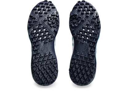 Asics Gel Lethal Field 2 cricket shoes with black and white design, featuring durable outsole and cushioned support for players.