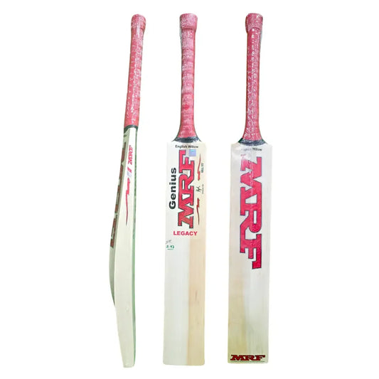 Cric Studio Canada MRF Genius Legacy cricket bat with wooden handle and detailed branding, ready for cricket play.