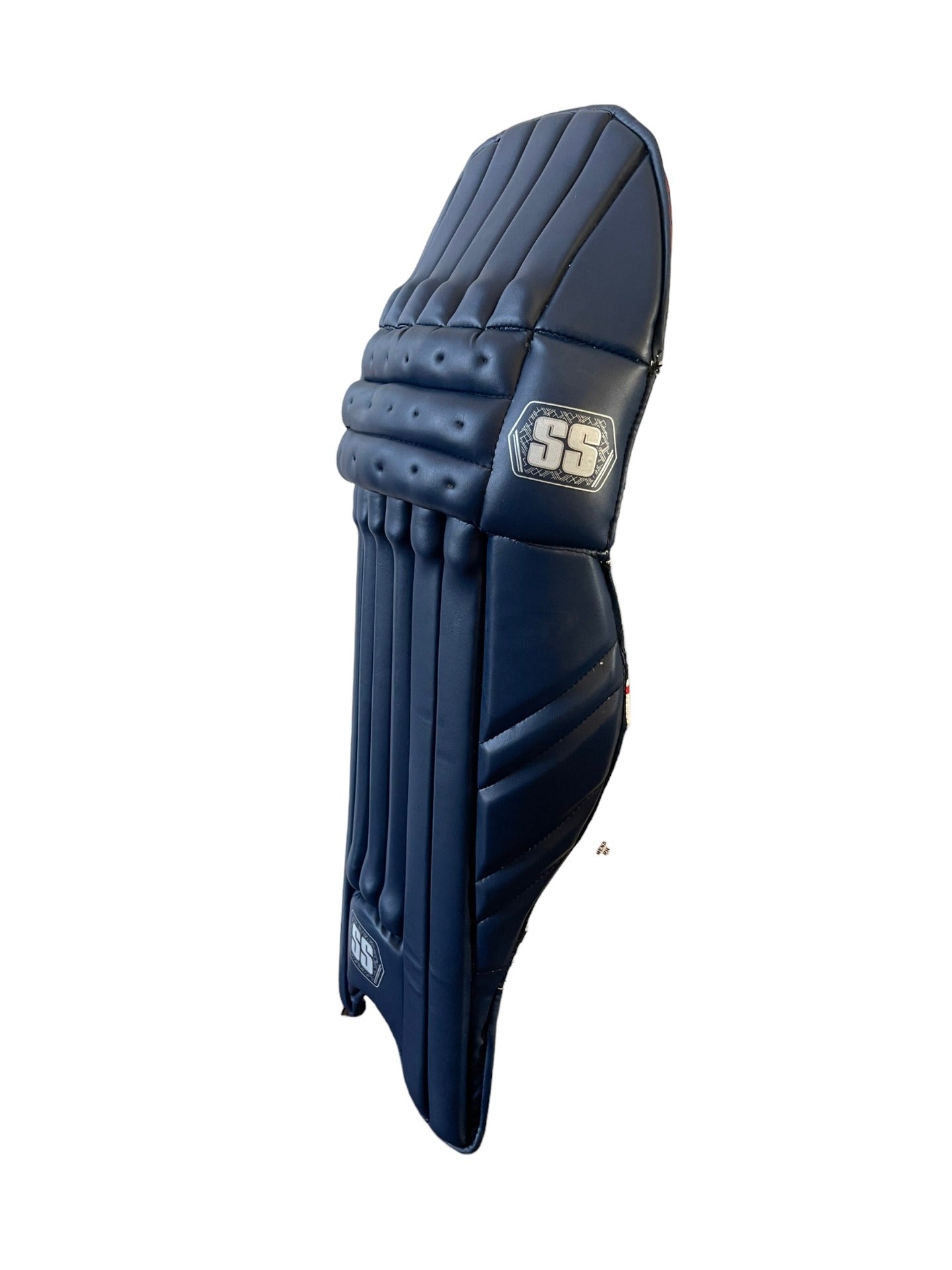 SS Platino Batting Leg Guards in navy, padded cricket leg guards designed for protection and comfort during batting.