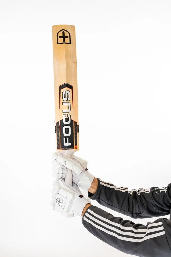 Focus Raw Performance English Willow Cricket Bat by Cric Studio Canada with a traditional blade and grip, ready for cricket play.