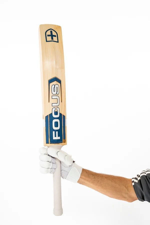 Cricket bat from Cric Studio Canada, Focus Evo Performance EW model, showing the wooden blade and handle design.
