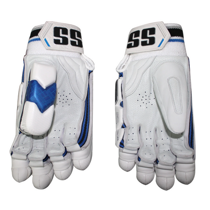 SS Limited Edition batting gloves with padded palms and adjustable straps, designed for enhanced grip and comfort during cricket matches.