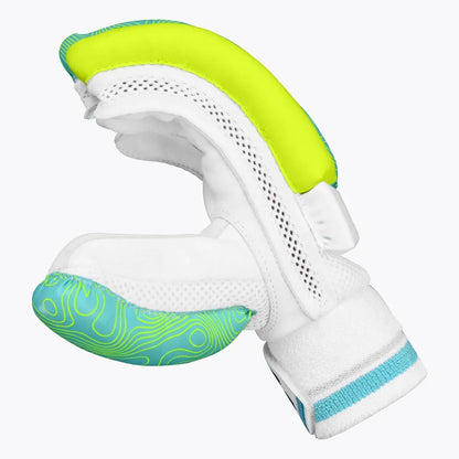 Cric Studio Canada DSC Atmos batting gloves in fluorescent yellow and green showing the padded, breathable design for cricket batting.