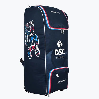 Cric Studio Canada DSC Intense Junior Duffle Kitbag shown in black with sturdy handles and zip closure, suitable for sports gear.