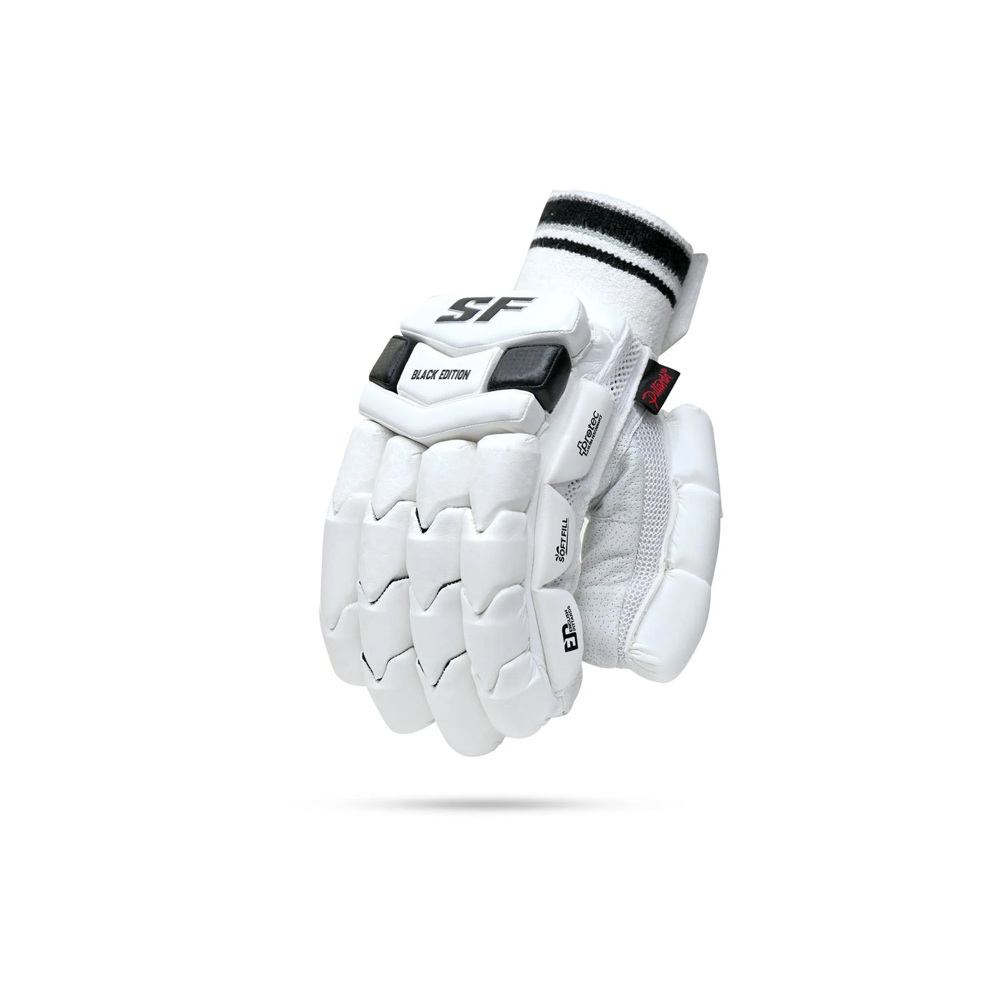 Cric Studio Canada SF Black Edition batting gloves showing black fabric with padded palms and finger protection.