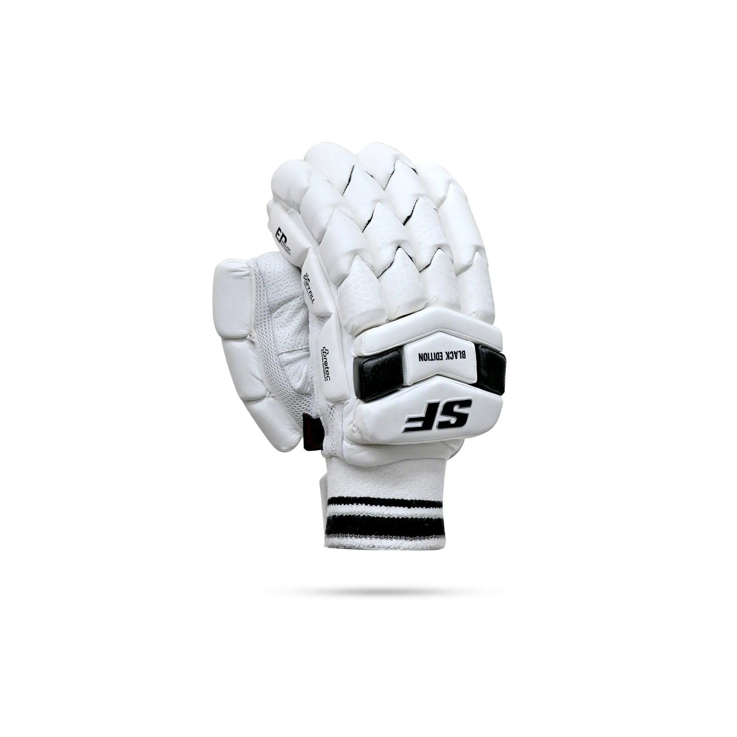 Cric Studio Canada SF Black Edition batting gloves with padded palms and adjustable wrist straps for cricket players.
