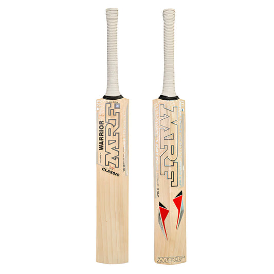 MRF EW Warrior Classic cricket bat by Cric Studio Canada, showing a wooden cricket bat with a flat blade and grip handle.