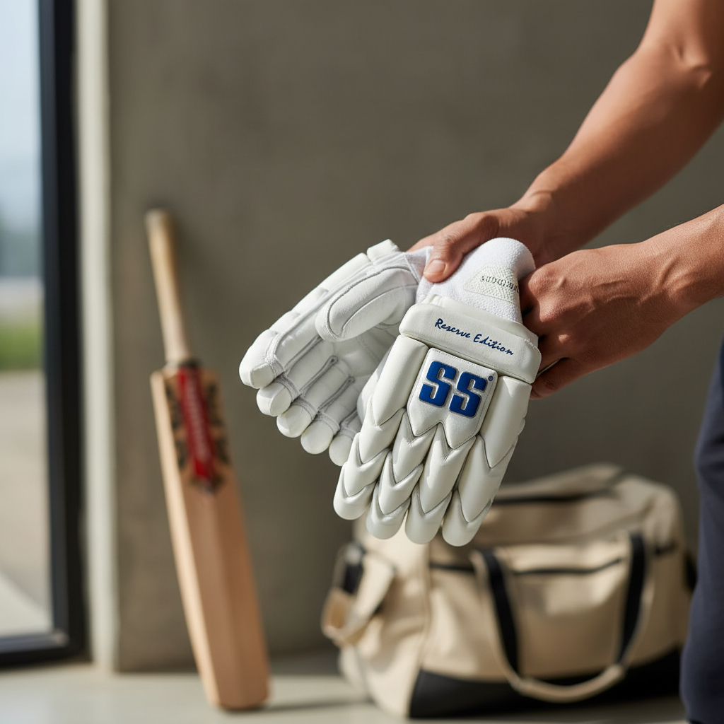 Cric Studio Canada SS Reserve Edition batting gloves showing padded fingers and wrist support for cricket players.