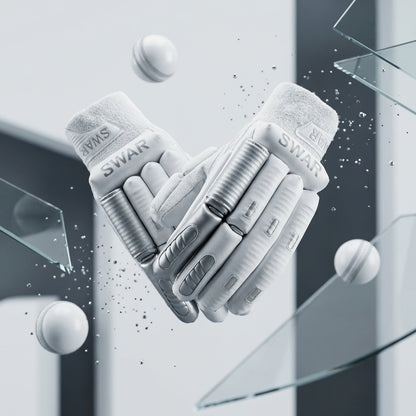 Cric Studio Canada SWAR Sausage Silver Batting Gloves with padded palms and adjustable wrist straps for cricket batting.