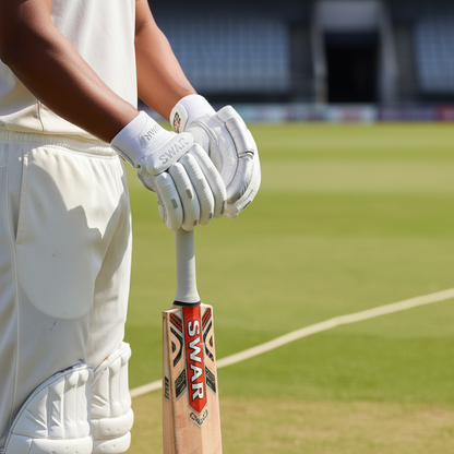 Cric Studio Canada SWAR Sausage Silver Batting Gloves with padded palms and adjustable wrist straps for cricket batting.