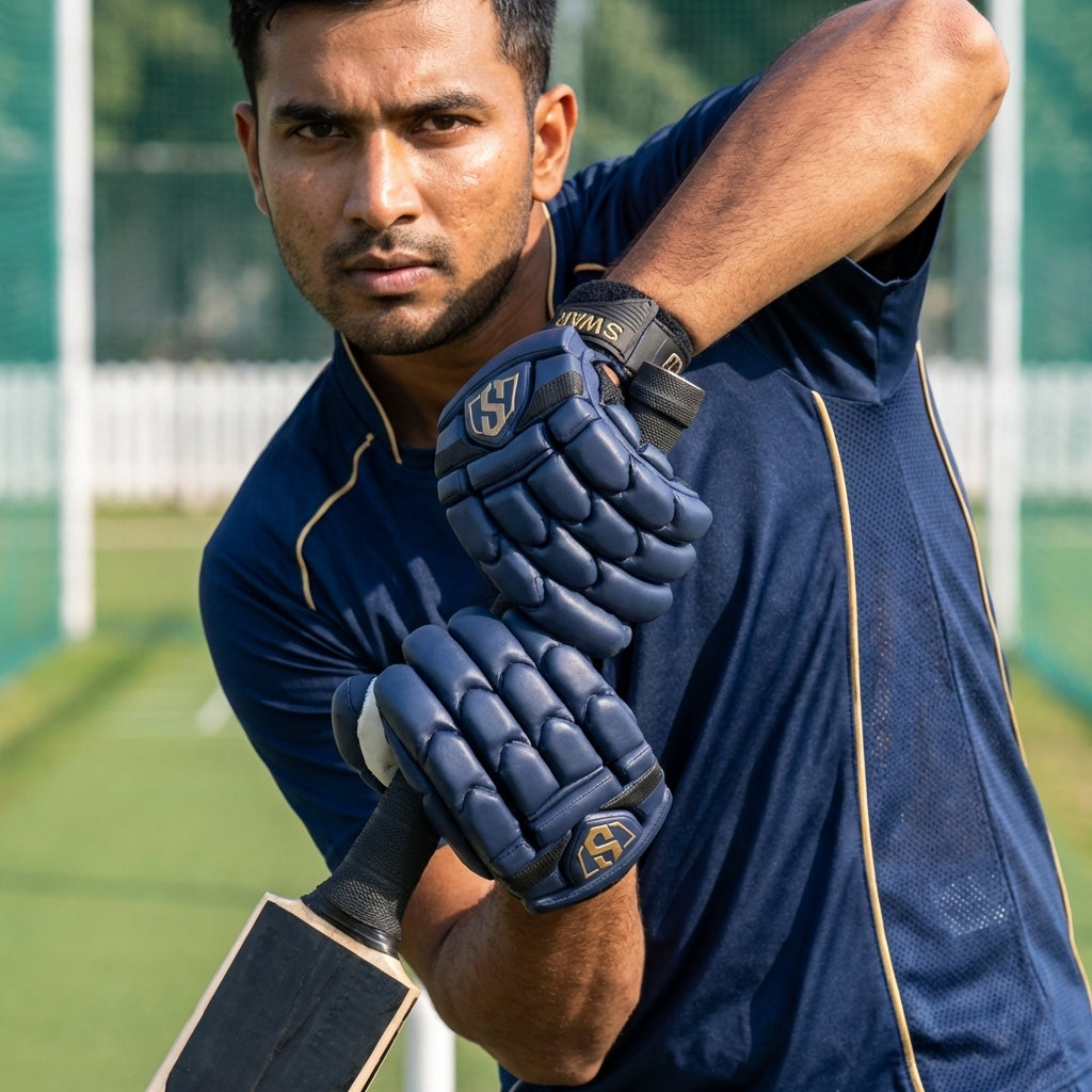 Pair of Cric Studio Canada batting gloves with padded palms and adjustable wrist straps for cricket batting protection.