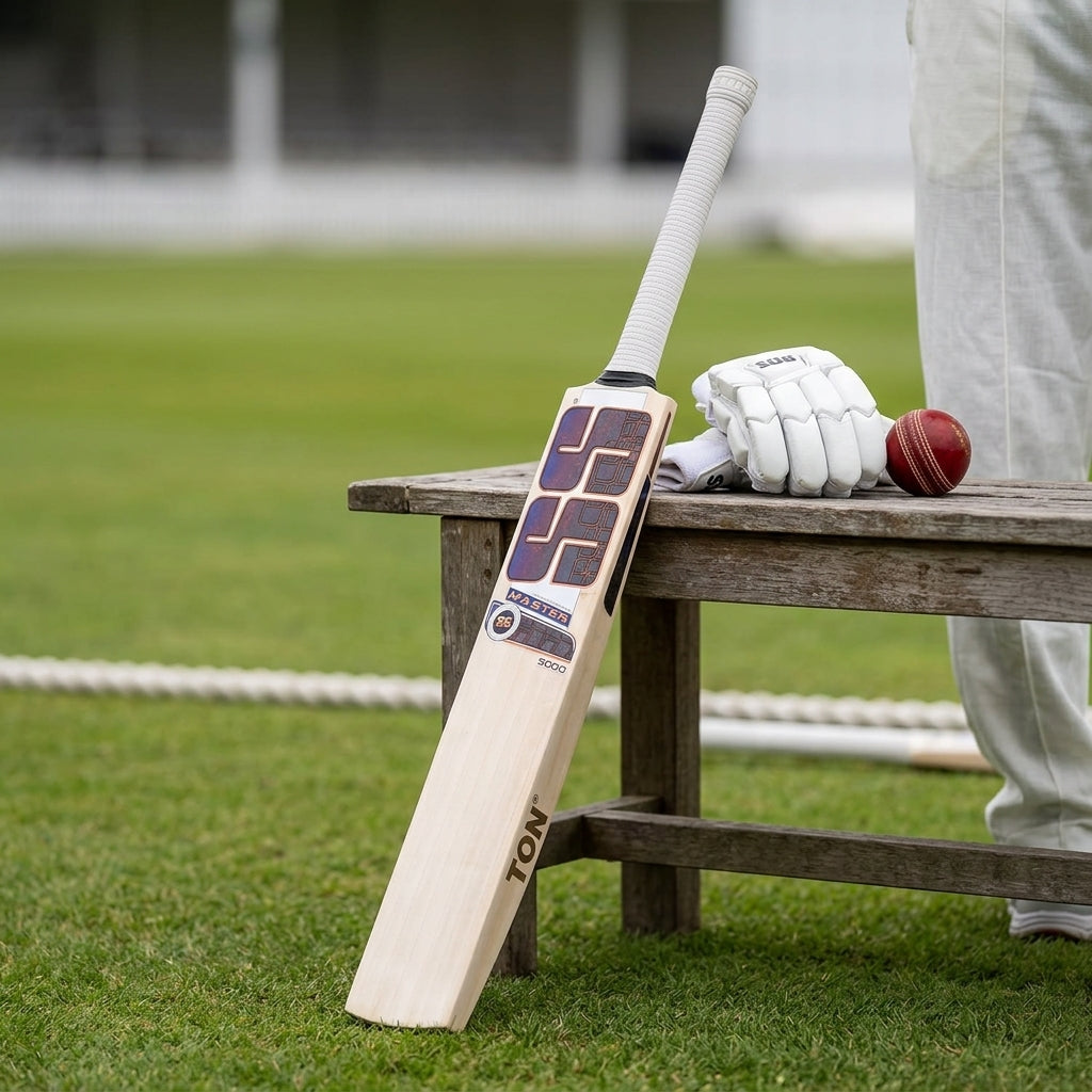 Cricket bat SS C/Bat Master 5000 EW by Cric Studio Canada, showing the wooden blade and handle with grip details