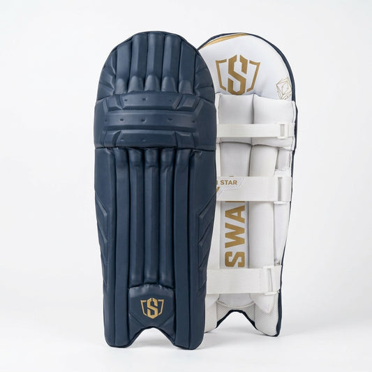 Cric Studio Canada Swar Test Batting Legguard with padded protection, adjustable straps, and durable design for cricket batting.