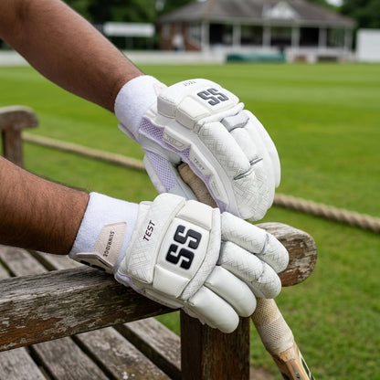 Cric Studio Canada Test Player Grade cricket batting gloves with padded palms and adjustable straps, designed for optimal protection.