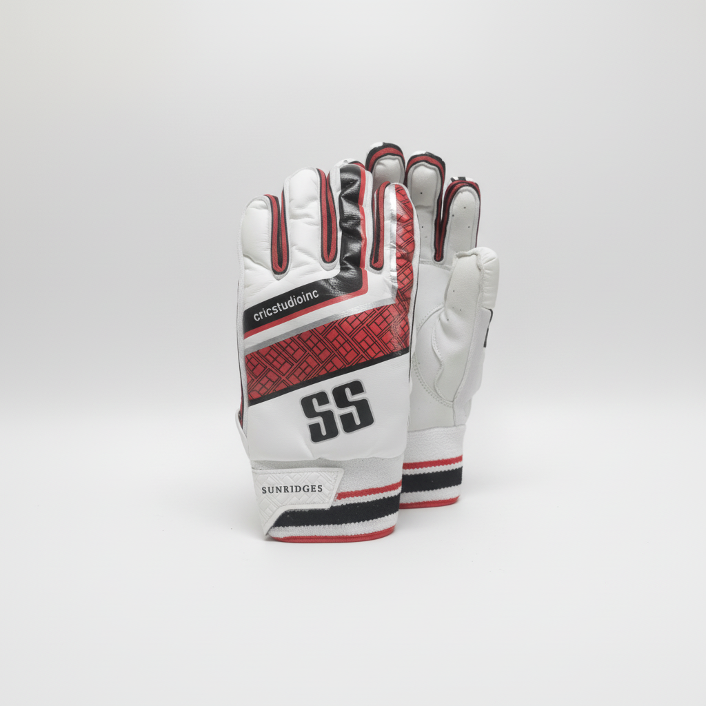 Cricket batting gloves by Cric Studio Canada, indoor use, padded palms and adjustable straps for a secure fit.