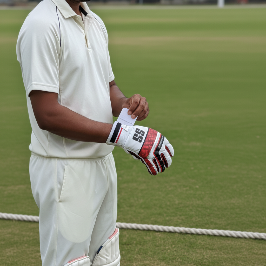 Cricket batting gloves from Cric Studio Canada, indoor training gloves with padded palms and adjustable wrist straps.