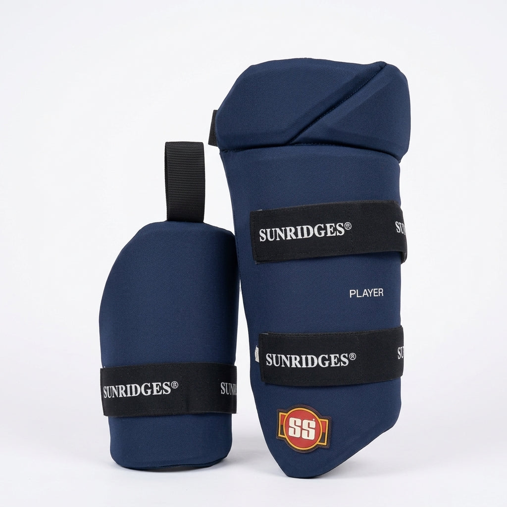 Cric Studio Canada SS Players Combo Thigh Guard with padded protection, black and white design, for cricket batting safety