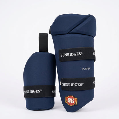 Cric Studio Canada SS Players Combo Thigh Guard with padded protection, black and white design, for cricket batting safety