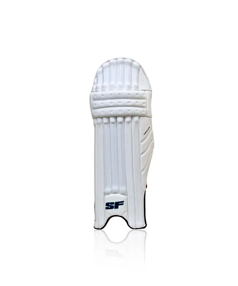 Cricket batting leg guards by Cric Studio Canada, SF Powerbow Leg Guard with reinforced protection and adjustable straps.