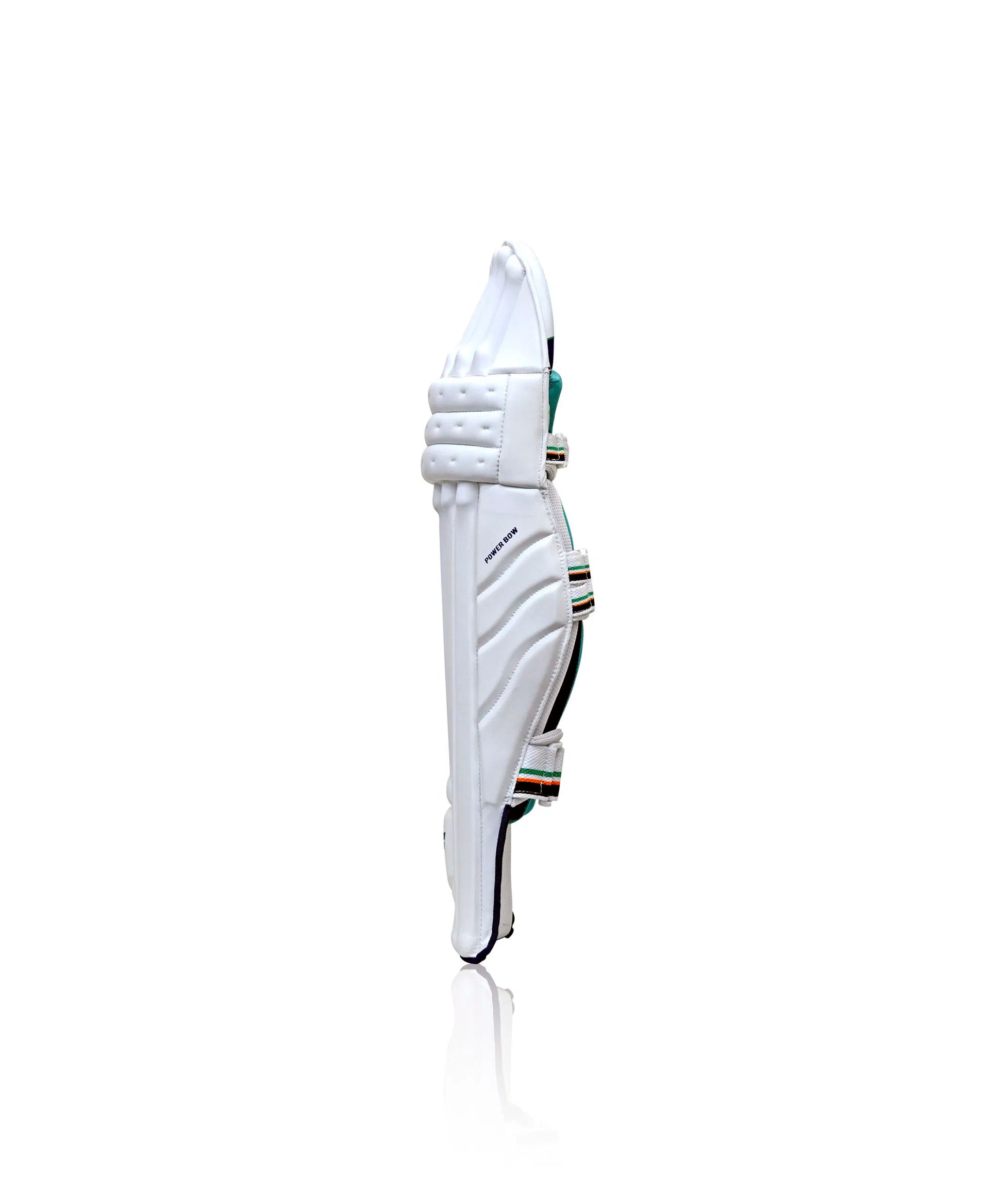 Side view of SF Power Bow 7 batting legguards by Cric Studio Canada, showing padded leg protection for cricket players.