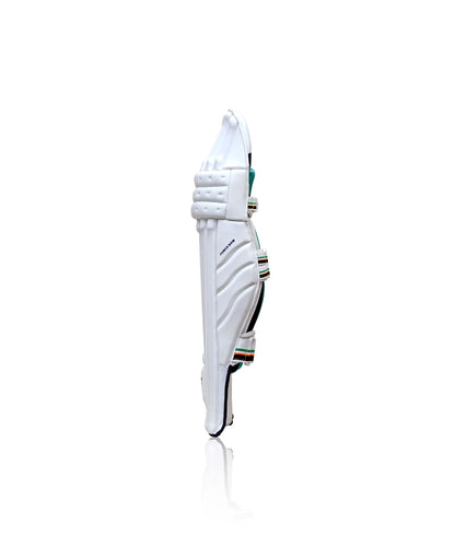 Side view of SF Power Bow 7 batting legguards by Cric Studio Canada, showing padded leg protection for cricket players.