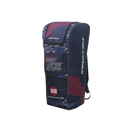 Cric Studio Canada premium duffle kitbag with six bat sleeves, durable black fabric, and sturdy handles for sports equipment storage.